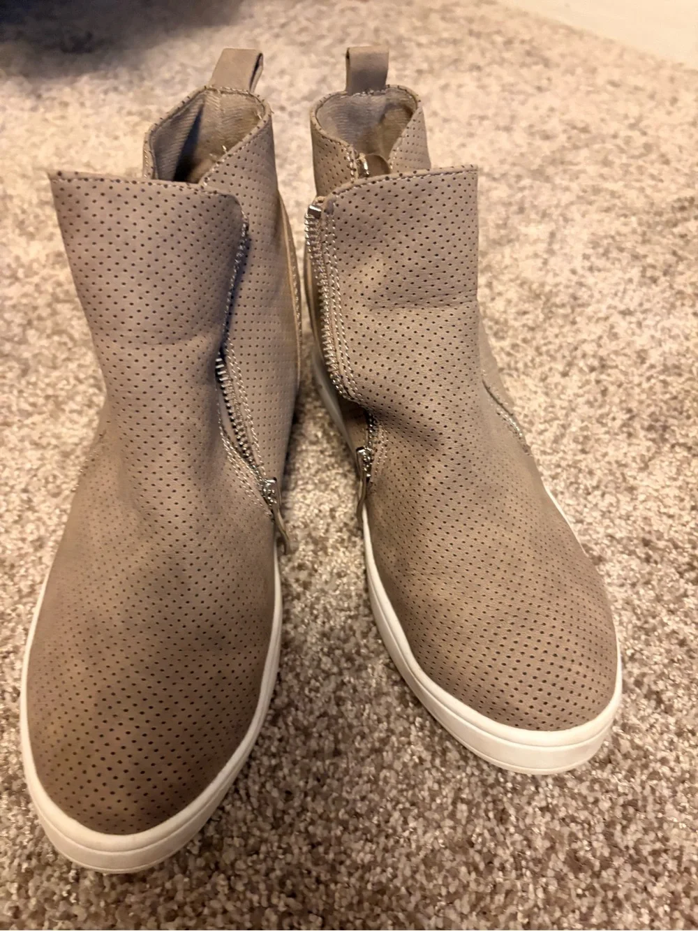 Women’s Taupe Wedge Sneakers with Side Zip